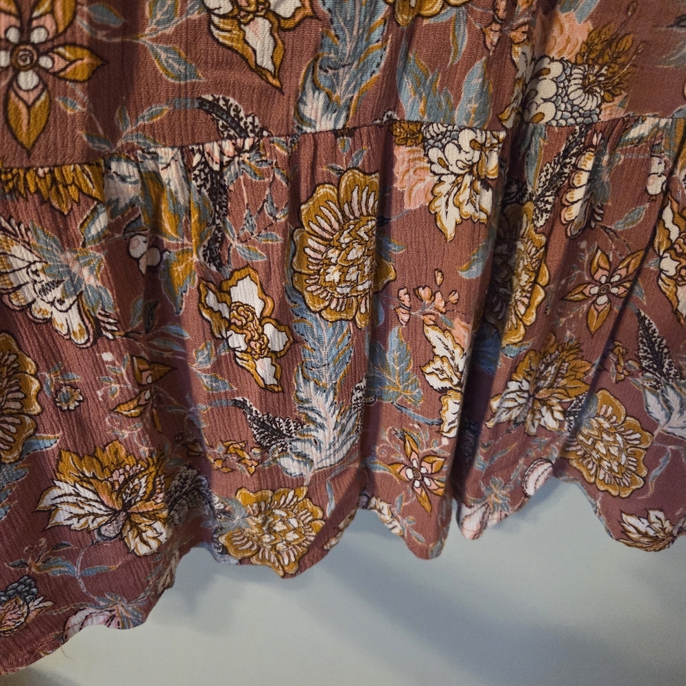Knox Rose Womens Floral Long Dusty Rose Sleeve Bohemian Midi Dress Size Large - Picture 9 of 13